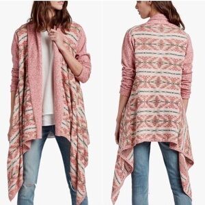 Lucky Brand Waterfall Aztec Print Open long Cardigan Size Large